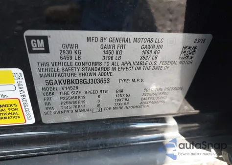 2016 Buick Enclave Leather z USA, uszkodzony, nr VIN 5GAKVBKD8GJ303653